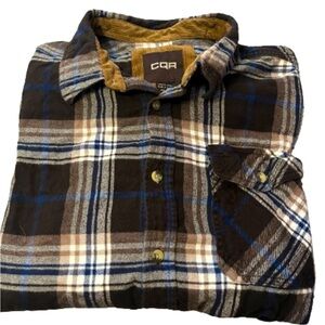 CQR‎ long sleeve button down pocket brown/blue flannel cotton shirt size XL